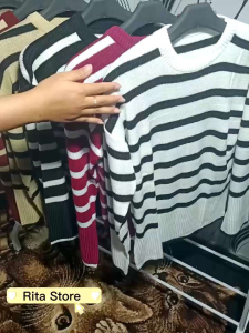 Baju rajut wanita premium/Sweater rajut style Korean motif garis lengan panjang Premium