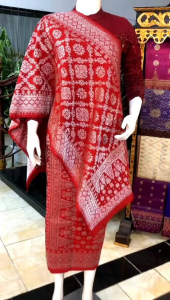 EXCLUSIVE Songket Lepus Merah Silver / Songket Palembang