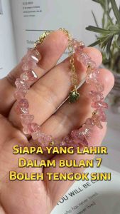 Gelang Tangan Kristal Suasa Emas Natural Crystal Strawberry Quartz Bracelet Accessories 14KCB020