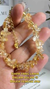 Gelang Tangan Kristal Suasa Emas Natural Crystal Citrine Bracelet Accessories 天然水晶黄水晶碎石手链 14KCB095