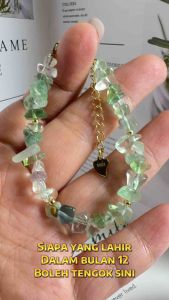 Gelang Tangan Kristal Suasa Emas Natural Crystal Green Fluorite Bracelet 纯天然水晶绿萤石碎石手链