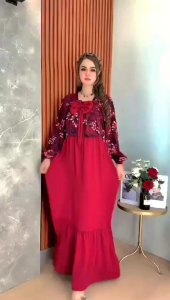 Gamis Bunga Kombinasi Rayon & Cringkel Airflow Premium - EleganNyaman & Stylish