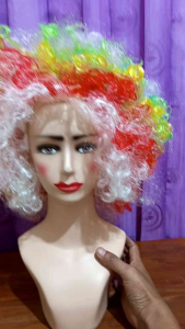 Wig Kribo Pelangi mengkilat/Wig Kribo Pelangi wanita pria kribo besar