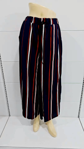 Seluar Palazzo Panjang Palazzo Pants Elastic Waist Wide-Leg Trousers Long Pants Design Striped dengan Corak Jalur Seluar Panjang 1656