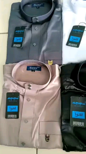Baju Muslim Laki-laki Katun Saudi: Baju Lengan Panjang Motif Polos