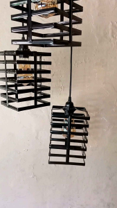 Lampu gantung / lampu hias minimalis ruang tamu isi 3 besi kotak