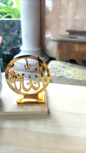 Pajangan Dashboard Mobil Gold Allah & Muhammad Vas Kaca Mewah