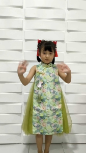 Dress Anak Perempuan Import Model Cheongsam Bunga Rabbit Brokat Tutu Samping Tanpa Lengan Kekinian