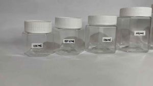 Plastic Jar Hexagon with White Cap Sold per Piece