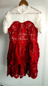 0979 WENWEN Lace Tiered Dress Happy Chinese New Year CNY Red Gaun Merah Gong Xi Fa Cai Brokat elegant wear premium Quality