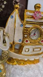 Pajangan Jam Kapal Gold Hiasan Unik Mewah Keramik Dekorasi Ruang Tamu Kekinian