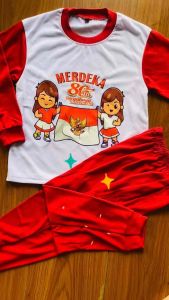 Manset Setelan Merah Putih Lengan Panjang Perempuan Usia 1-11 Tahun Baju Anak 17 Agustusan