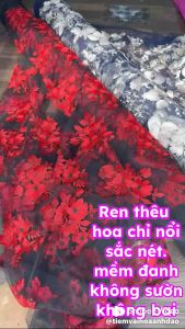 Vải Ren hoa thêu xuất dư- voan lưới đanh và bền sợi -May Váy Đầm