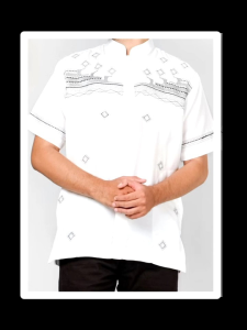 Baju Koko pria lengan pendek bahan poli katun  motif bordir warna puting tulang Size M /XXL