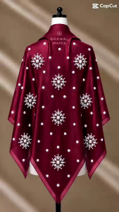Bawal Manik Bawal Cotton Hijab with Snowflake Embroidery for Weddings and Majlis Size 45 Inch Premium Cotton Lightweight Soft Breathable Exquisite Design.