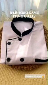 baju seragam koki chef Lengan Panjang Lis Putih Lis Hitam