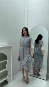 Dress pesta full brukat tanpa gliter free masker F39