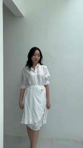 F343 dress simple elegan kondangan korean look kancing hidup busui friendly