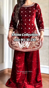 [PRE-ORDER] 2025 NOV GRAND VELVET BOLLYWOOD PUNJABI SUIT WITH PALAZO PANT WITH EMBROIDERY SEQUINS WORK SIZE M TO 2XL ( DELIVERY 10 WORKING DAYS) ETA : 2025-12-30