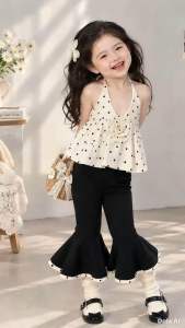 Set quần loe phối áo yếm đính hoa bèo cho bé gái (7-22kg)