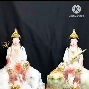 [ Cao 30 cm  Vàng  Trắng] Tượng Văn Thù Sư Lợi Bồ Tát- Phổ Hiền BồTát  [ Bột đá - Hàng Nhập  Khẩu ]