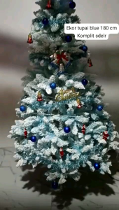 Tidak Bisa COD DJ - Pohon Natal ekor tupai blue 18meter 6 feet komplit dengan aksesoris bisa COD