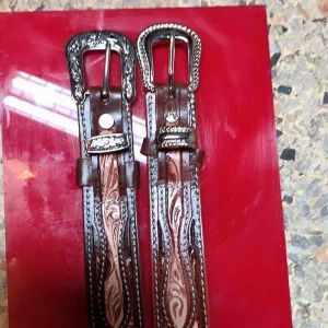 เข็มขัดหนังคาบอย2ชั้นฟรีไรร์หัวชุดคาวบอยเนื้อซื้งค์สีเงิน25มมพร้อมสายหนังดุนลายตอกด้วยมือกว้าง35มมเกรดเอ