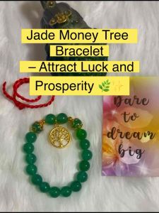 100% Authentic Jade 18k Gold Plated Money Tree Wealth Health Protection Money Magnet Lucky Women Charm Bracelet W/ Free Pouch Red String (Blessed)
