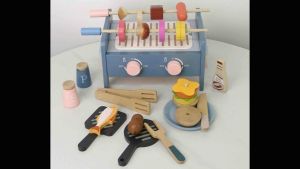 KABI My Little BBQ playset Wooden Educational Pretend Play Toys Children Grill Cooking set Girls Boy