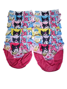6pcs/12pcs Girls Kuromi Printed Panties Bundle 🖤 | Soft Cotton Blend Briefs with Kawaii Kuromi Designs 3-6 Years Old | Fun Everyday Underwear