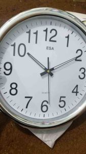 Jam dinding 36cm jumbo CHROME SILVER MIROR MEWAH ELEGAN SIMPLE HIGHQUALITY BAGUS