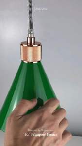 LikeLights Vintage Green Cone Pendant Lamp with Rose Gold Accent | Modern Hanging Ceiling Light | Dining Room Bedside Bar Counter & Café | Peranakan Old Money Designer Lighting | Buy 1 Get 1 Free Singapore