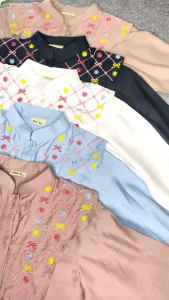 COQUETTE BLUS WANITA PITA BORDIR: Baju Atasan Wanita Kekinian Pita Bordir Terbaru & Pakaian Wanita Bahan Polo Linen