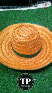 หมวกฟางสีส้มขอบเขียว 18นิ้ว วัสดุในการสานไม้ไผ่ หมวกสานใช้ทำกิจกรรมทั่วไป กันแดด ไปทำนา ไปทำสวน ไปทำไร่