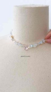 Vòng cổ đá mặt tim tông hồng xanh Nallie Choker KHÔNG GỈ dây chuyền dáng ngắn basic phong cách hàn quốc dành cho mùa hè