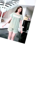 Quần áo nữ (Bunnysky) Đồ bộ mặc nhà mùa hè mẫu kẻ caro áo babydoll quần đùi