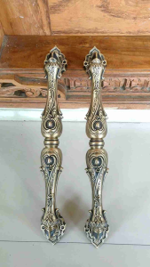 Handle Pintu Rumah Kuningan Antik Motif Telpon Ukir 44 cm 2 Pcs