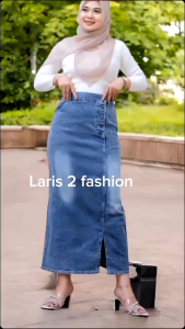 Rok jins highwaist TAMMARA>>Rok wanita kancing empat>>rok dewasa belah samping