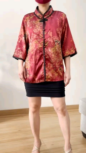 ECLAIRE 003: Kemeja Satin Lengan 3/4 Cheongsam untuk CNY Imlek