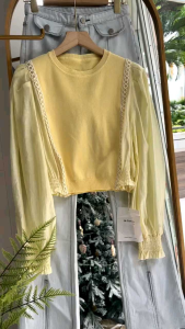 ●ECLAIRE● 043 Blouse Knit Rajut Kombinasi silky Lengan Panjang Longsleeves Korea Kasual Kerja Feminim Import llz