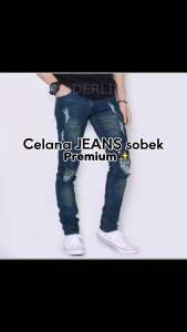 Celana JEANS panjang sobek / celana JEANS pria slimfit model sobek tembus