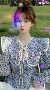 TM 5092 Blouse Marbied big collar top import