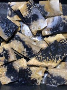 Batu Posil Palm Motif Api Hitam Unik / Bahan Lempengan Posil Palm Root Super Quality