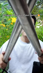 Garukan Cangkul Kebun gagang pipa Stainless Paket 2in1