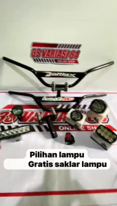 Paketan stang trail monster plat hitam+adaftor stang+lampu LED=✓Gratis saklar lampu...