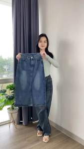 [Beevalue] Rok Wanita Midi Denim Highwaist Premium Wanita | Rok Midi Belahan Jeans Premium Gaya Vintage Jeans Premium | Midi Skirt Wanita | Rok Panjang Wanita Kualitas Premium (410)