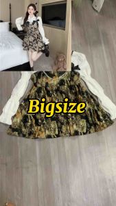 Set đầm nữ Bigsize tiểu thư tay phồng dáng xòe họa tiết mèo 55-90kg