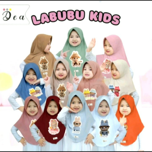 Hijab Anak Gambar Labubu Kerudung Instan Anak Pasmina Umur 0-9 Tahun Bahan Jersey