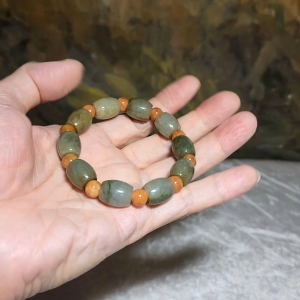 Type A Jadeite 12mm light green light yellow barrel beads (with certificate) and 8mm Yellow Jadeite beads bracelet 翡翠A货淡黄绿桶珠(带证书)配黄翡圆珠手链