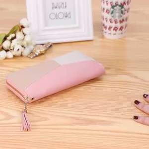 ReadyStock🔥Women ColorBlock Long Zipper Wallet Purse Genuine Leather Dompet Panjang Perempuan 059
